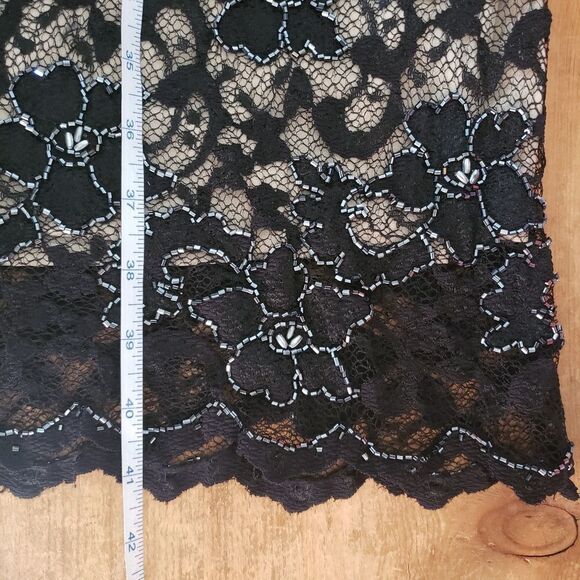 Etoile Size 12 Large Black Cream Beaded Sheath Lace Dress with Spaghetti Straps - Picture 12 of 13